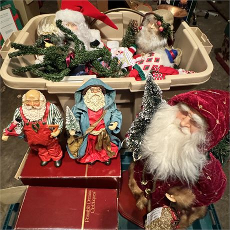 Tote Filled with a Variety of Santas & 2 Clothtique w/ Boxes