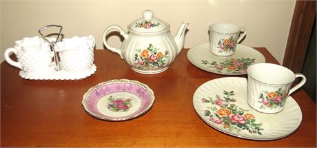Tea Set, Milk Glass Cream, Sugar Bowl set