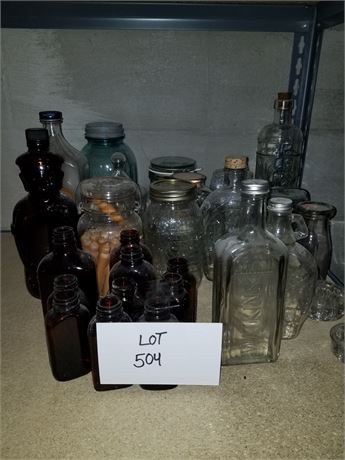Vintage Bottle Lot- Watkins, Mineral Oil, Canning & More