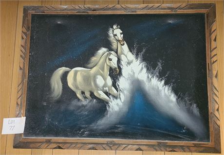 Black Velvet Horse Painting in Frame