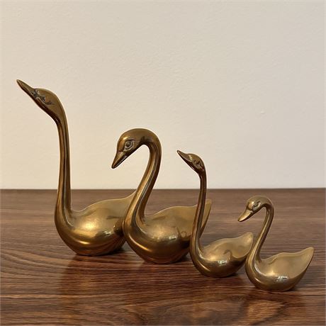 Mid Century Solid Brass Swan Figurines