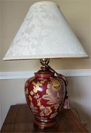 Beautiful Ginger Jar Floral Ceramic Table Lamp on Wooden Base w/Shade
