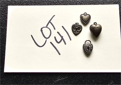 Antique Sterling Puffy Heart Charms: Locket, Embossed & More .129 OZT