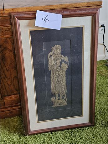 Vintage Framed Brass Rubbings Style Medieval Knight Print