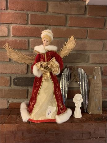 Christmas Angels 1 Red and Gold Angel & 1 Small White Angel Lot of 2