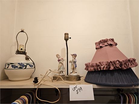 Ceramic Mahon Table Lamp & Vintage Colonial Boy-Girl Lamp with Shades