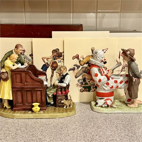 Limited Edition Norman Rockwell Figurines w/ Boxes and Several 8 x 10" Lithos