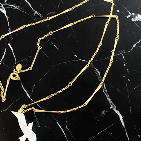 Vintage Avon Carved White Dove Pendant Necklace (24" Chain W/2 1/2" Pendant)