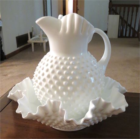 Milk Glass Pitcher and Bowl