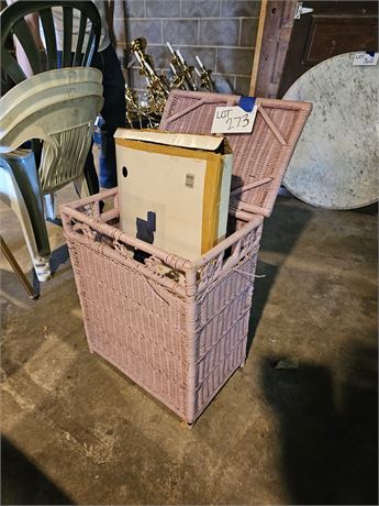 Pink Wicker Clothes Basket & Folding Luggage