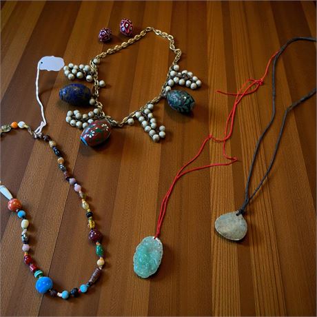 Carved Jadeite Pendant W/Dragon, Goniatite Fossil Pendant Necklace