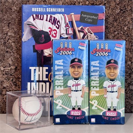 Cleveland Indians Lot - Like New Bobbleheads, Autographed Baseball, Encyclopedia