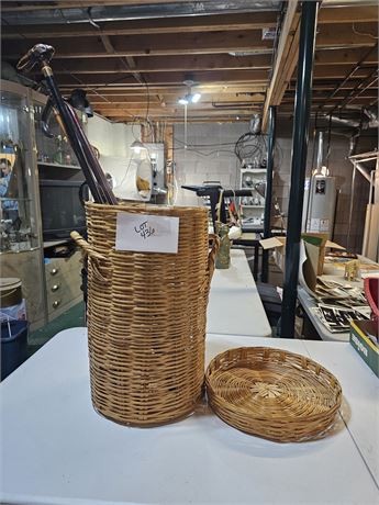 Mixed Vintage Cane Lot & Umbrella Basket