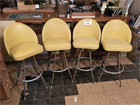 MCM Admiral Chrome Corp. Yellow Vinyl Swivel Bar Chairs