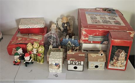 Mixed Vintage Christmas Lot: Holliday Village, Homco Elves, Dickens & More