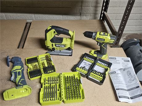 3 Piece RYOBI One+ 18V Brushless Set w/Accessories-NO BATTERY/CHARGER