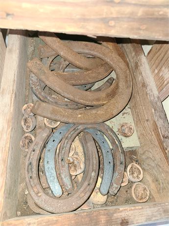 Vintage Wood Box with Horseshoes