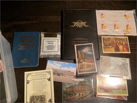Vintage Postcards, Souvenir Shredded U.S. Currency, Coin World Tokens