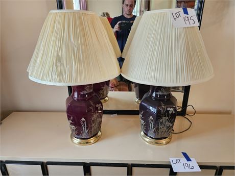 Wild Iris Burgandy Base Matching Table Lamps