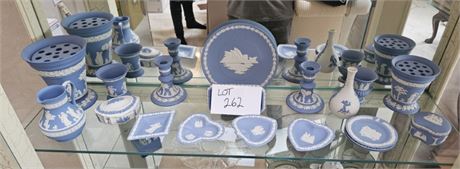 Large Collection of Wedgewood Candleholders / Vases / Pitcher / Trinket Boxes