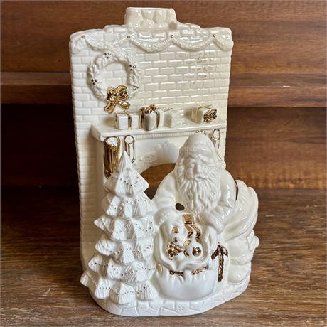Lenox Santa at the Fireplace Decorative Votive/Candle Holder Figurine - 8"