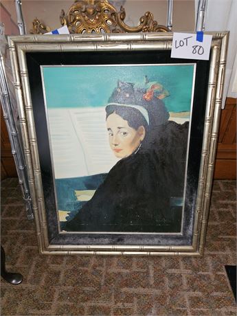 Oil on Canvas Painting Silver Faux Bamboo Frame