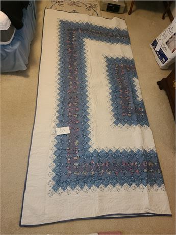 Queen Size Antique White & Country Blue Square Patch Quilt