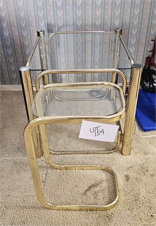 Brass & Glass End Table Set