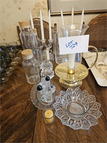 Mixed Glass Lot:Candlesticks/Baldwin Crystal Candle Holder/Bowls & More