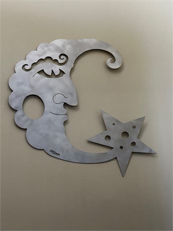 Large Don Drumm Moon and Star Flat Metal Wall Art