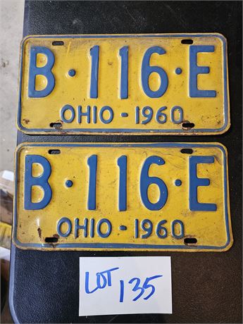 Vintage 1960 Ohio License Plate Set