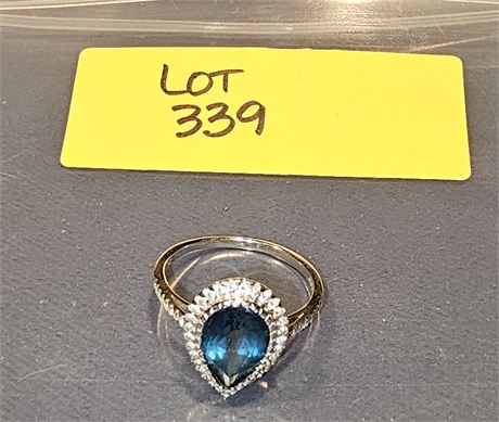 Sterling 925 Ocean Blue Topaz Sz 10.5