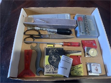 Vintage Tool Lot - No 1010 Micrometer Tool Set - Tape Measure - Safety Scissors