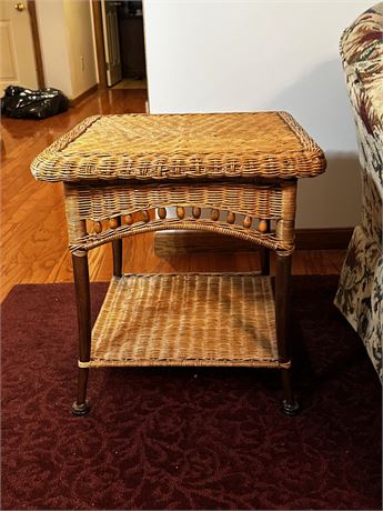 Wicker and Iron End Table