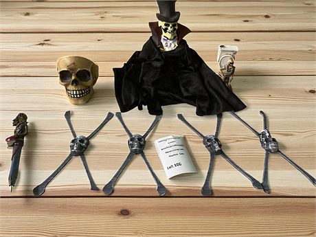 Gothic/Halloween Skull & Bones, Skeleton on Toilet Figurine, Hanging Decor, Pen