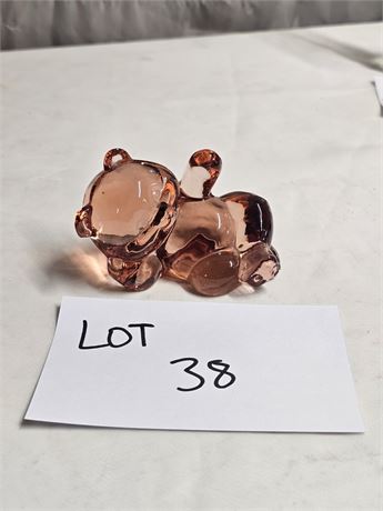 Fenton Pink Rose Reclining Bear Figurine