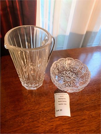 Val Saint Lambert Balmoral Cut Crystal Water Pitcher & Antique Cut Glass Bowl