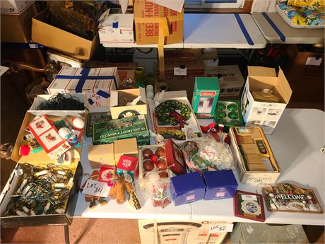 Large Lot of Mixed Christmas:Ornaments/Lights/Figurines/Cards & More