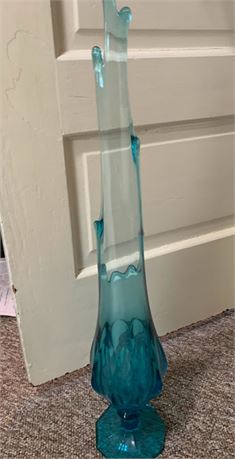 Fenton Art Deco Blue Valencia Pattern Splash Colored Art Glass Floral Vase