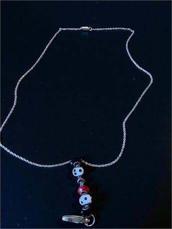 Facets I.D. Badge Holder 37” Chain W/Black, White & Red Art Glass Beads