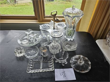 Mixed Crystal&Clear Glass:Candle Holders/Large Flower Vase/Relish Server & More