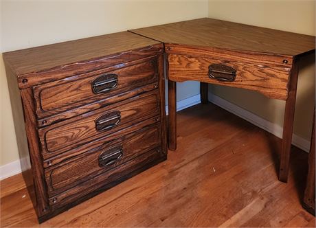 Wooden Corner Desk & 3 Drawer Storage Dresser (2-Piece)
