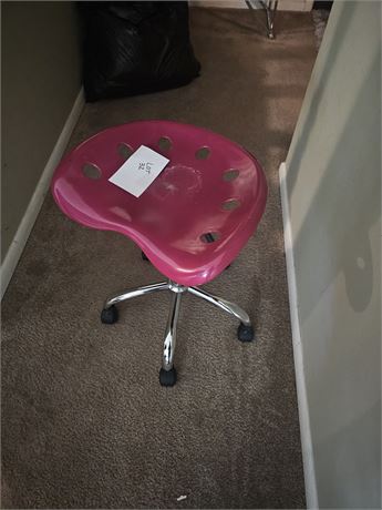 Hot Pink Adjustable Castor Tractor Seat and Chrome Stool Chair