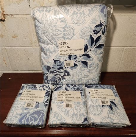 Navy Floral Ruffled Bedding