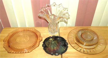 Crystal Vase, Glass Dishes, Depression Glass