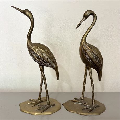 Pair of Vintage Brass Cranes - 11.5"T