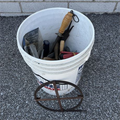 Bucket Filled with Mixed Tools and Related