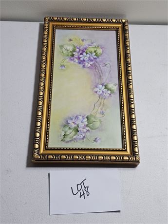 Handpainted Violets Tile in Frame