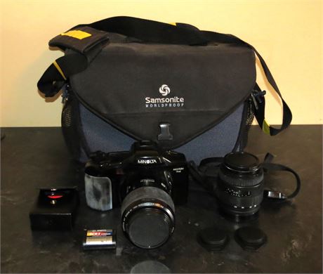 Minolta 35mm Camera, Lense, Bag