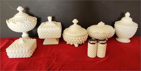 Assorted Fenton Milk glass dishes